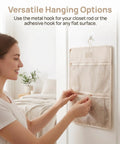 Mesh Hanging Closet Organizer And Polyester Bra Underwear Storage Hanger Ultra Slim Vertical Lingerie Bag on the door for versatile storage.