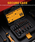 16 Piece Metric Hex Bit Socket Set In Durable S2 Steel With 1/4, 3/8 And 1/2 Inch Drives in open case showing adapters