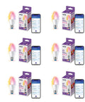 Smart Color LED Candle Bulb 40W Equivalent E26 Indoor 6 Pack WiFi Connected Voice Or App Control Motion Activated SpaceSense 16 Million Colors Mood Lighting Matter Compatible bulb, box, and app