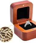 30 Pcs Brass Barrel Hidden Hinges For DIY Jewelry Boxes And Small Cabinets, shown installed on a wooden ring box with open lid