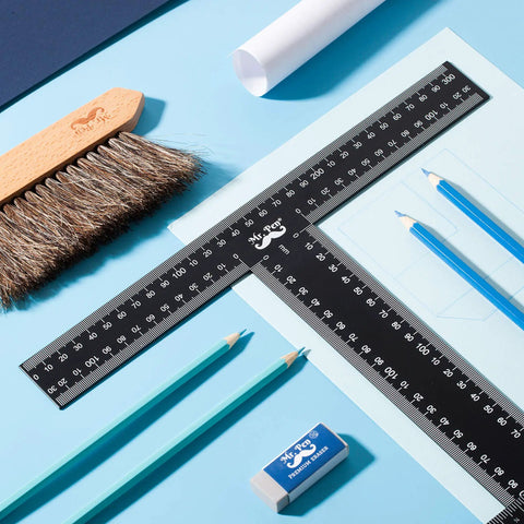 Top Notch Durable Carbon Steel T Square Ruler 45 CM Pro Drafting Tool for Architects, Engineers and Artists Double Sided with Inches and Centimeters on desk