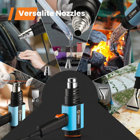 Versatile nozzles for 1800W Heavy Duty Heat Gun with Stepless Temperature Control From 122 to 1202 Degrees Fahrenheit in use.