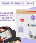 Stay Flat 17 By 21 Inches White Kraft Rigid Mailers Pack Of 50 With Self Seal Closure showing stickers and QR code on surface