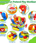 Musical Toddler Tool Bench Set For One Year Olds, Montessori Educational Play Kit With Lights And Sounds, detailed parts view.