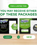 Swiffer Heavy Duty Dry Sweeping Cloths 40 Pack Loaded With 3D Grip Fibers That Chase Down Grit And Debris Across Hardwood Tile And Vinyl Floors Easy Peel Toss Routine Guarantees A Sparkling Fresh Finish packages displayed on a tabletop.