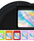 100 Pack Holographic Mylar Resealable Bags 3x3 Inch With Clear Window For Candy Snacks Small Biz Storage Smell Proof Packaging Black Color Great For Giftable Display And Freshness, showing a black bag with rainbow pattern.
