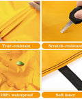 Collage showing tear and scratch resistance, waterproof surface, and soft inner of All Weather Car Cover For Sedans.