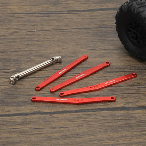 35mm Extended Wheelbase Suspension Kit With 70mm CVD Drive Shaft Upgrades For FMS FCX24 1 By 24 Crawlers - red aluminum links and shaft
