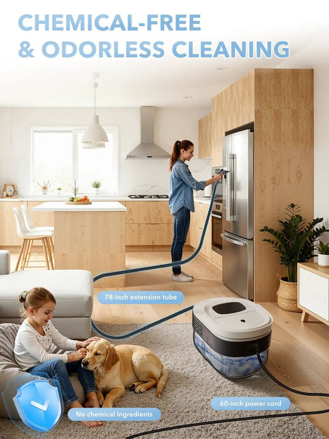 Hardcore Heavy Duty Steam Cleaner With Three Adjustable Pressure Settings And Blazing Fast Heat Up in modern kitchen with family.