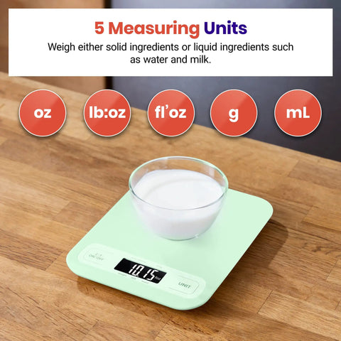 Reliable 5000 G Digital Kitchen Scale With 1 G Precision, Tare Function, And Multi Unit Readouts Including Oz, Lb Oz, Fl Oz, G, And Ml, Big Easy To Read Display For Quick Everyday Cooking Prep on mint scale
