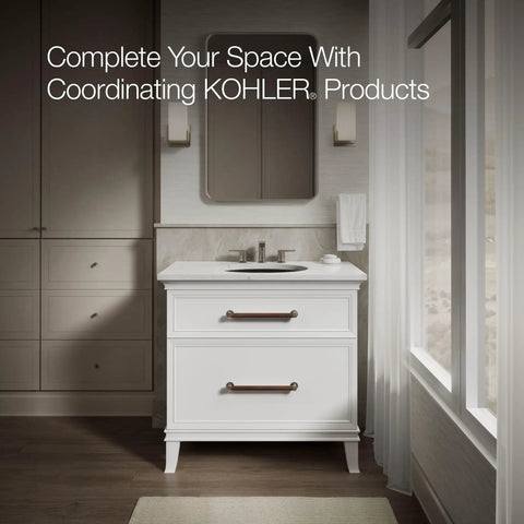 Bathroom with vanity showcasing Caxton Oval Undermount Bathroom Sink With Sleek Easy-To-Clean Design And Timeless Style For A Boss Bathroom Upgrade That Fits Traditional Or Modern Baths.