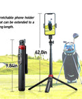62 Inch Extendable Phone Tripod And Selfie Stick For Golf Training With Wireless Remote And Universal Phone Holder on golf field