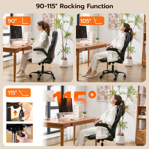 Ergonomic Office Desk Chair With Padded Flip Up Arms Adjustable Lumbar Support PU Leather Executive Chair tilt lock display
