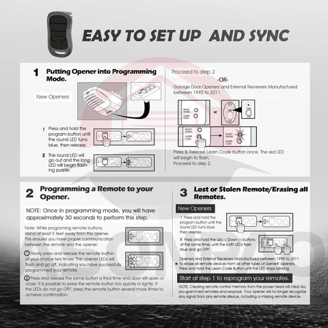 Instructions for Two Pack G3T R Remote Replacement For Genie Garage Door Opener With Auto Seek And Easy To Pair Rolling Code