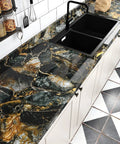 Slate Gold Marble Countertop Contact Paper Peel And Stick Self Adhesive Vinyl Waterproof DIY Friendly Glossy Finish For Kitchen