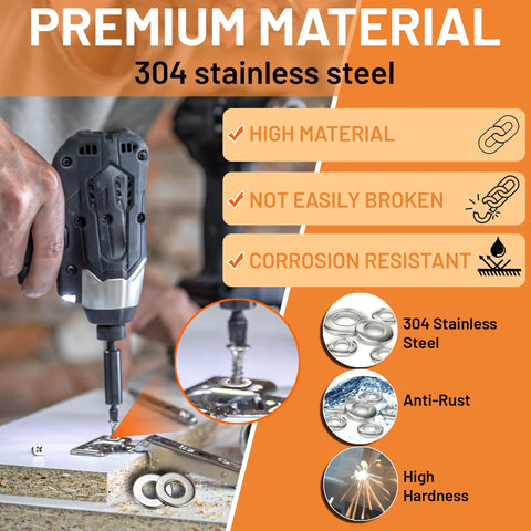 108 Piece Stainless Steel Flat Washer Set For Bolts, 18 Sizes M3 To M12, Pro Grade Industrial Assortment, Rustproof 304 Washers