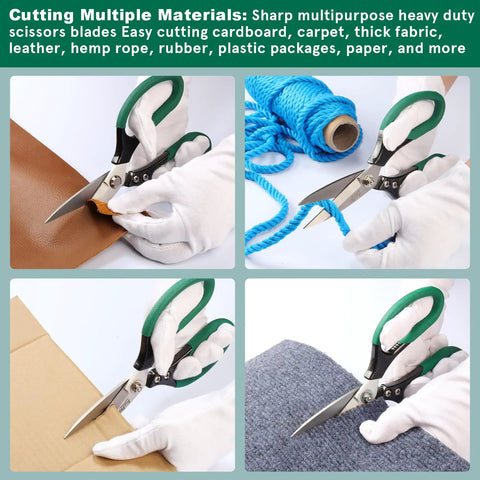 All Purpose Heavy Duty Utility Scissors With 8.5 Inch Sharp Stainless Steel Blades For Kitchen Office Sewing Crafting Garage And Home Projects Ideal For Cutting Paper Cardboard Fabric Vinyl Plastic Leather Packaging Gardening General Household Tasks cutting leather, rope, cardboard and fabric