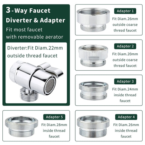 Adapter set for Sink Hose Shower Sprayer Attachment With Five Adapters For Bathroom Bathtub Kitchen Utility Laundry Tub Garden Hose