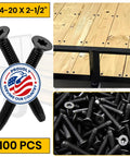 Beefy Heavy Duty Trailer Deck Screws 1/4-20 By 2-1/2 Inch shown with wood trailer deck and bulk screws, 100 piece set