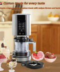 Ice cream maker with outer bowl and lid, surrounded by desserts, showcasing Replacement Seal Rings Kit For Ice Cream Makers NC299AMZ NC301 NC300 NC201 NC101 Series, Food Grade Silicone Gasket Set.