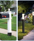 Heavy Duty Fence Post Anchor Ground Spike 24 Inch Metal Post Base Fits 3.6 by 3.6 Inch Black Powder Coated For Mailbox Deck Fence Railing Rust Resistant Weatherproof 14 Gauge Carbon Steel Construction used in a mailbox base setup