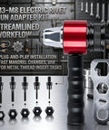Premium High Carbon Steel Electric Rivet Gun Adapter Kit For Cordless Drill Metric M3 To M8 Rivnut Tool With Clutch Pressure Adjustment To Stop Slipping Perfect Heavy Duty Nutsert Attachment For Serious DIY Projects And Pros, shown with M3-M8 rivnuts