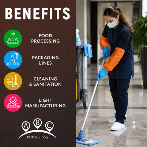Orange 18 Inch Disposable Arm Sleeves Waterproof Polyethylene Covers With Elastic Ends For Food Processing Cleaning Packaging And Warehouse Use Pack Of 2000 used in cleaning