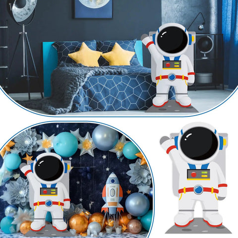 4.67 Ft Astronaut Cardboard Cutout For Space Party Stand Up Backdrop And Photo Prop in marine-themed bedroom setting