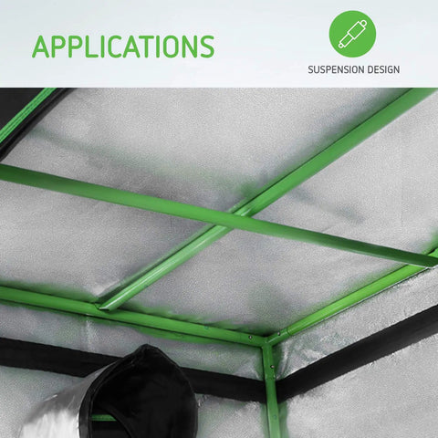 Beefy 2 Piece Grow Tent Support Poles 48x48 Inches hanging bars in green for 4x4 grow tent, shown installed inside frame.