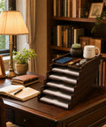 Six Tier Solid Wood Desktop File Organizer With Sliding Pull Out Trays For A4 Documents Folders Mail Bills Tablets And Phones