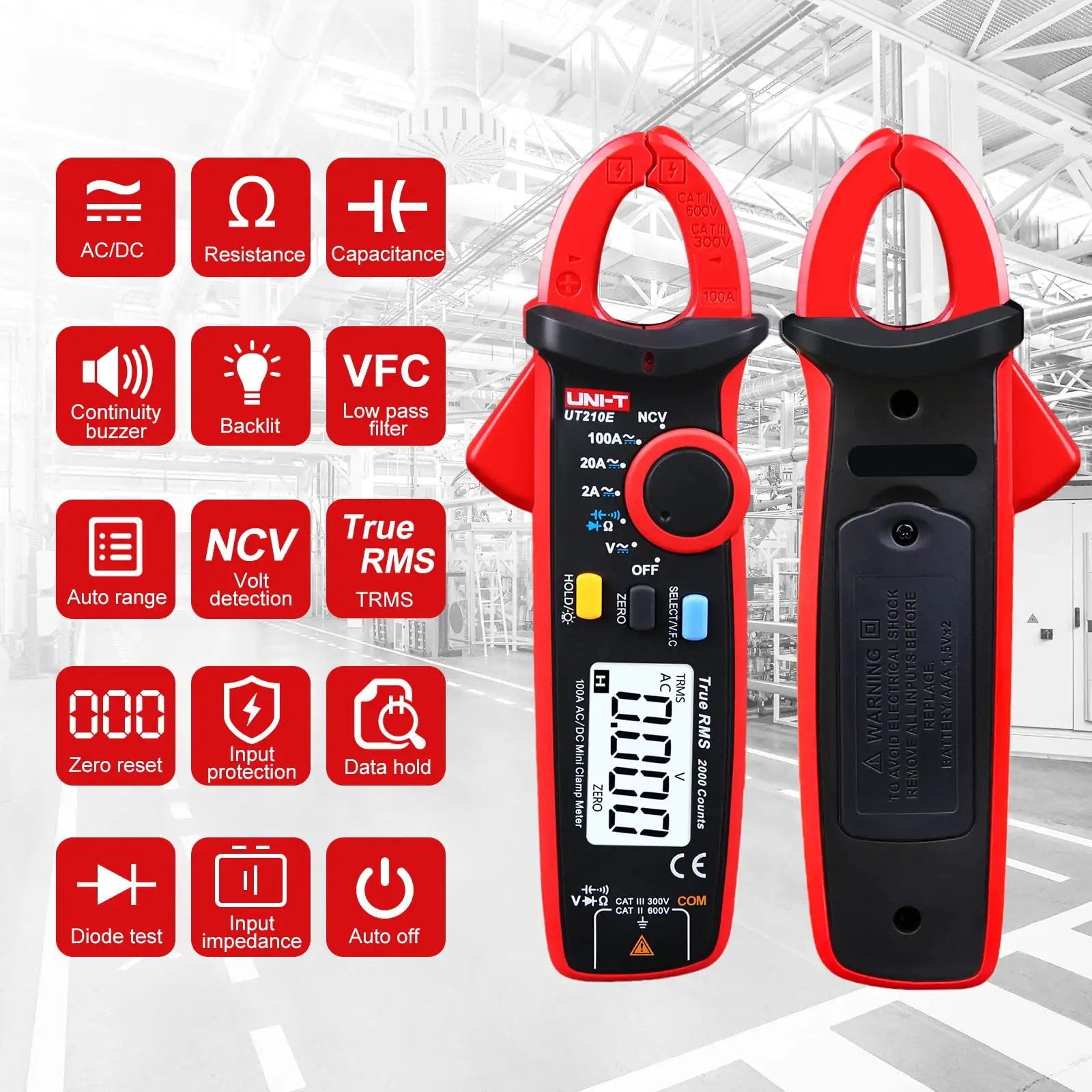 Compact Clamp Meter With Alligator Clips For AC DC