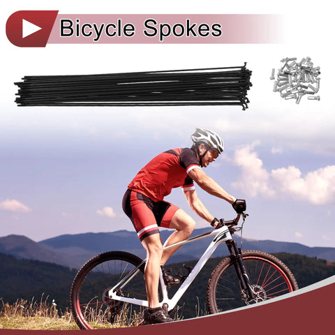 Cyclist with 36 Pack 14G Bicycle Spokes 238mm Black Carbon Steel For Wheel Building Rim Replacement And Bike Maintenance