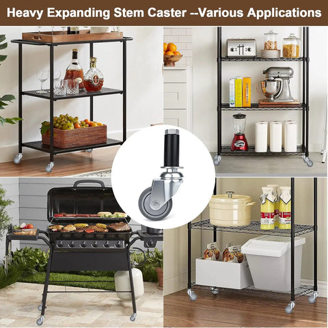 2 Inch Expanding Stem Caster Wheels Set Of Four Furniture Swivel Rollers With Five Adapter Sleeves on shelves and grill.
