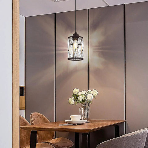 Dining room with Three Pack Crystal Shade Pendant Lights for Kitchen Island Chrome Finish 4.75 Inch Hanging Fixture