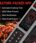 500 Ft Bluetooth Wireless Meat Thermometer That Is 100 Percent Wire Free Monitor Grillin And Smoking Temps app features on smartphone