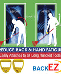 Back Saver Tool Handle Attachment For Shovels And Rakes, Ergonomic Offset Grip, image showing ergonomic impact on posture.