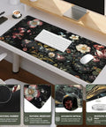 Office desk with floral 4in1 large desk cover mat with ergonomic wrist rest, XXL anti slip mouse pad and keyboard pad, 35.4x15.7 inches