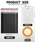 All In One Trading Card Shipping Protector Kit With 200 Precut Card Inserts, 100 Poly Bubble Mailers, 2 Black Masking Tape Rolls