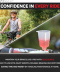 Cyclist with bike and 60ml Mineral Oil Hydraulic Brake Fluid for Shimano Tektro for smooth braking and easy bleed