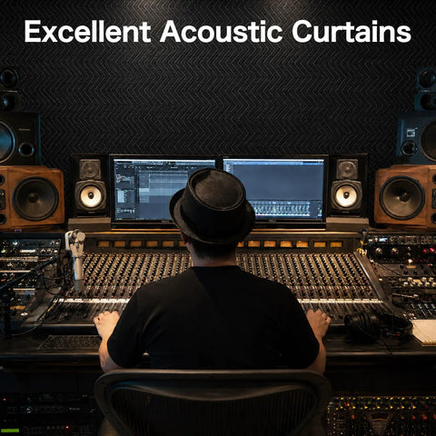 Straight Up Heavy Duty 48X80 Sound Absorbing Studio Blanket With Metal Grommets For Wall Hanging in a recording studio setting.