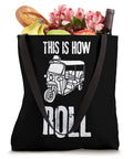 Tuk Tuk Rickshaw And Scooter Style Canvas Tote Bag Featuring Fresh American Streetwear Vibes, filled with groceries and flowers.