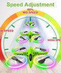 Crash Proof Mini Drone for Kids With LED Night Lights speed adjustment illustration, showing 3 speed modes high, mid, low