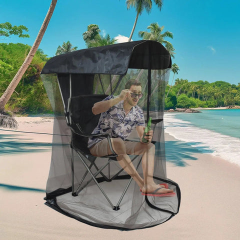 63 Inch Mosquito Net Cover For Canopy Chair With Zipper Opening, 35 By 32 Inches Waterproof Roof, set up on beach, chair not included