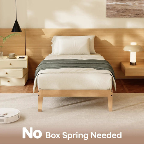 Built Different Twin Xl Wood Bed Frame With Solid Rubberwood Platform Base showcasing mattress, no box spring needed.