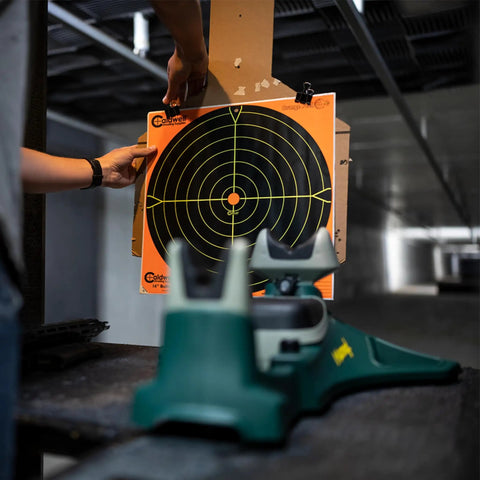 Matrix Adjustable Ambidextrous Rifle And Pistol Shooting Rest For Range And Precision Shooting shown near target