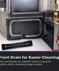 No Cap Portable Nugget Ice Maker Countertop Machine Produces Chewy Pebble Ice Built To Hit Different showing front drain for cleaning.