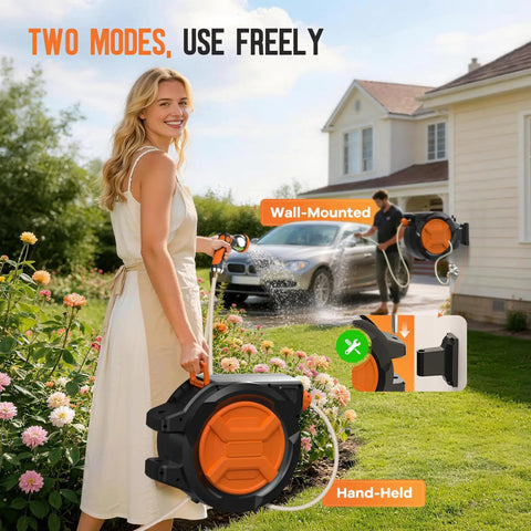 Heavy Duty Auto Rewind Garden Hose Reel With 1/2 Inch By 100 Feet 2 In 1 Wall Mount And Portable Design used in garden