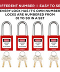 Lockout Tagout Safety Locks Set With 30 Keyed Different Padlocks And Two Keys Per Lock OSHA Compliant Red Crew Friendly Kit