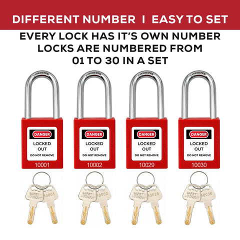 Lockout Tagout Safety Locks Set With 30 Keyed Different Padlocks And Two Keys Per Lock OSHA Compliant Red Crew Friendly Kit