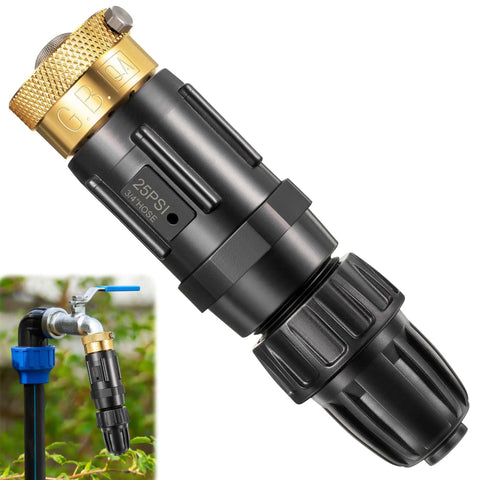 Drip Irrigation Faucet Adapter Kit With 25 PSI Water Pressure Regulator Backflow Preventer And Filter One Half Inch Tubing